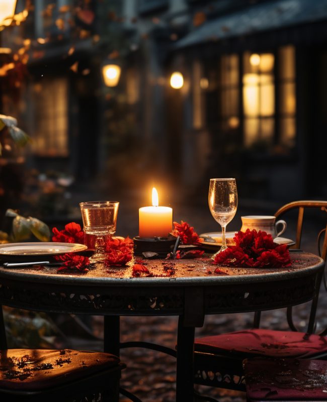 wooden-table-with-candlelight-flame-gourmet-meal-wine-celebration-generated-by-artificial-intelligence